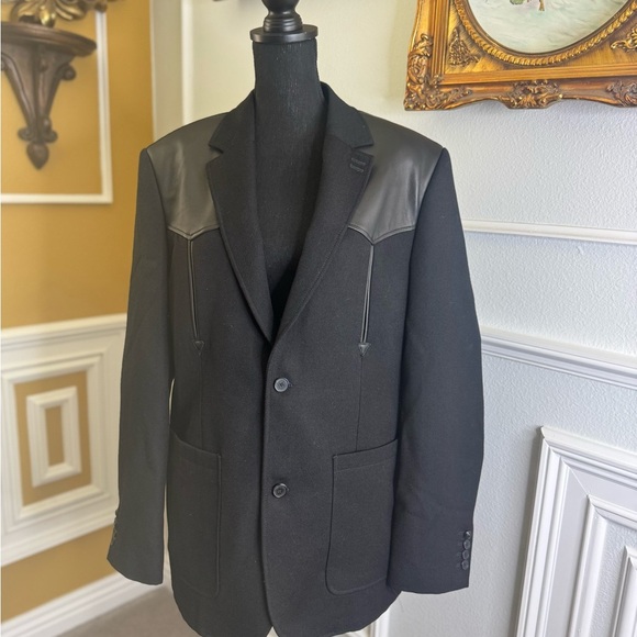 Black Blazer with Lamb Leather Accents - Picture 1 of 17